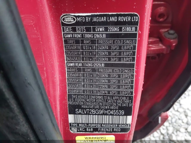 SALVT2BG9FH045539 Land Rover Range Rover Evoque Dynamic