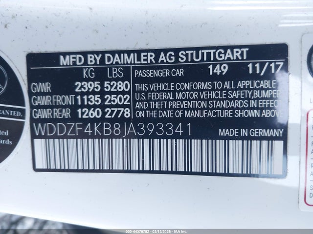 Aukcja sprzedaży 2018 Mercedes-benz E 300 4matic, vin: WDDZF4KB8JA393341, numer aukcji: 44378792
