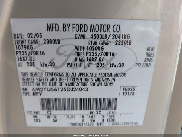 2005 MERCURY MARINER 4M2YU56125DJ24043 Photo 8