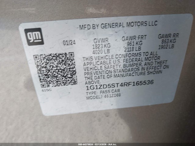 1G1ZD5ST4RF165536 Chevrolet Malibu Fwd 1lt