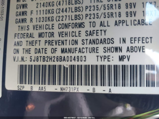44378837 :رقم المزاد ، 5J8TB2H26BA004903 vin ، 2011 Acura Rdx مزاد بيع