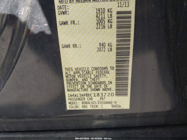 1N4AL3AP8EC183720 Nissan Altima 2.5 Sv