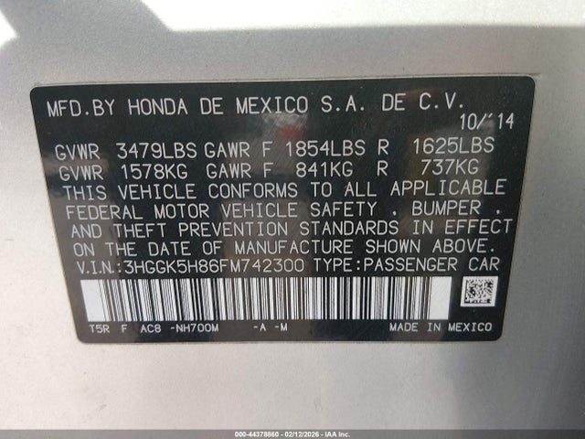 3HGGK5H86FM742300 Honda Fit Ex/ex-l
