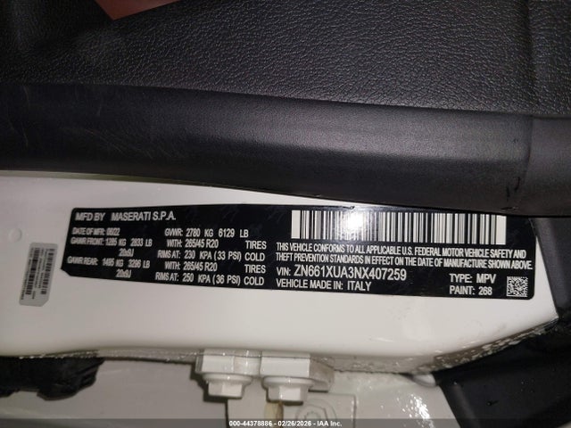 2022 Maserati Levante Gt მანქანა იყიდება აუქციონზე, vin: ZN661XUA3NX407259, აუქციონის ნომერი: 44378886