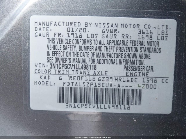 Aukcja sprzedaży 2020 Nissan Kicks Sv Xtronic Cvt, vin: 3N1CP5CV1LL498118, numer aukcji: 44378897