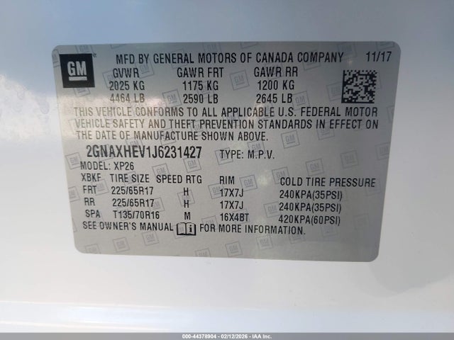 2GNAXHEV1J6231427 Chevrolet EQUINOX LS