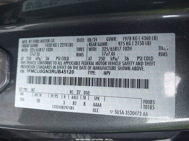 Продажа на аукционе авто 2024 Ford Escape Active, vin: 1FMCU0GN3RUB45120, номер лота: 44378908