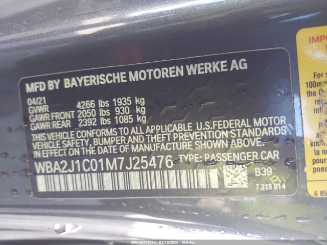 Продаж на аукціоні авто 2021 Bmw 230i, vin: WBA2J1C01M7J25476, номер лоту: 44378914