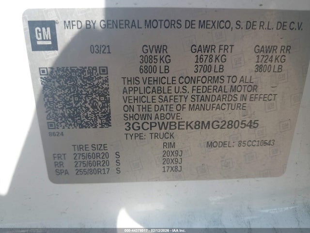 2021 CHEVROLET SILVERADO 1500 3GCPWBEK8MG280545 Photo 8