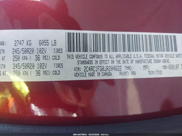 2C4RC1FG0JR204622 Chrysler Pacifica Touring Plus