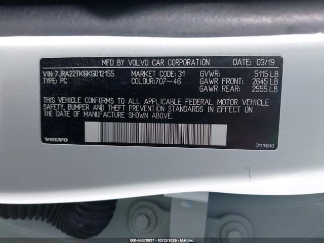 2019 VOLVO S60 7JRA22TK6KG012155 Photo 8