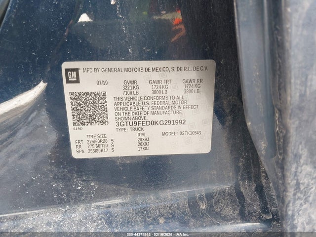 Aukcja sprzedaży 2019 Gmc Sierra 1500 Denali, vin: 3GTU9FED0KG291992, numer aukcji: 44378943