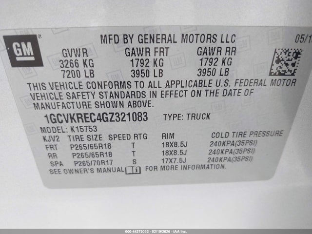 1GCVKREC4GZ321083 Chevrolet Silverado 1500 2lt
