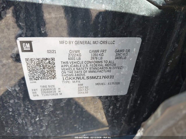 Aukcja sprzedaży 2021 Gmc Acadia Awd Slt, vin: 1GKKNULS5MZ176031, numer aukcji: 44379040