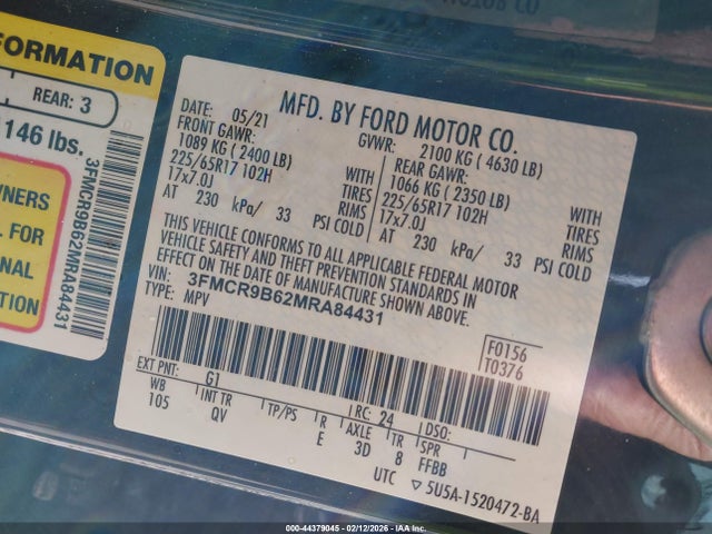 3FMCR9B62MRA84431 Ford Bronco Sport Big Bend
