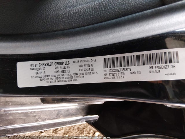 Aukcja sprzedaży 2015 Chrysler 200 S, vin: 1C3CCCBG3FN569778, numer aukcji: 44379072