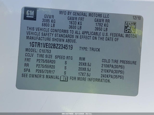 Aukcja sprzedaży 2011 Gmc Sierra 1500 Sle, vin: 1GTR1VE02BZ234519, numer aukcji: 44379088
