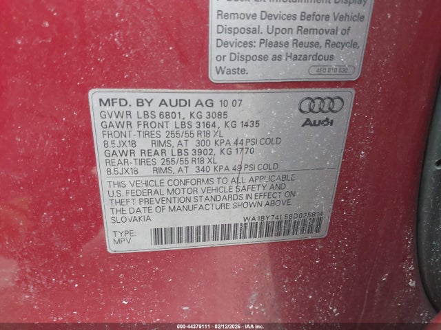 2008 AUDI Q7 WA1BY74L58D025814 Photo 8