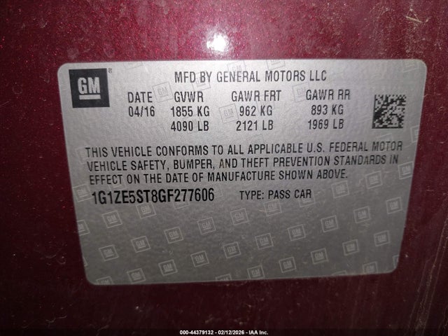 Продаж на аукціоні авто 2016 Chevrolet Malibu 1lt, vin: 1G1ZE5ST8GF277606, номер лоту: 44379132
