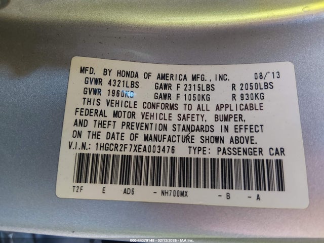 Honda ACCORD EX 2014 1HGCR2F7XEA003476 Image 9