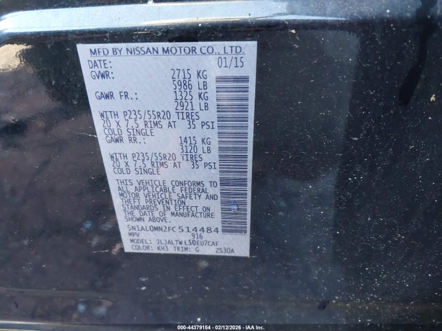 Aukcja sprzedaży 2015 Infiniti Qx60, vin: 5N1AL0MN2FC514484, numer aukcji: 44379154