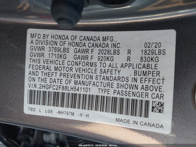 2HGFC2F88LH541101 Honda Civic Sport