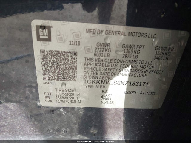 Продажа на аукционе авто 2019 Gmc Acadia Slt-1, vin: 1GKKNVLS8KZ183171, номер лота: 44379192