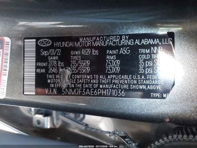 5NMJF3AE6PH171036 Hyundai TUCSON SEL