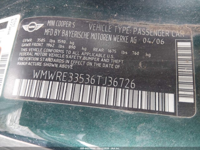 2006 MINI COOPER S WMWRE33536TJ36726 Photo 8