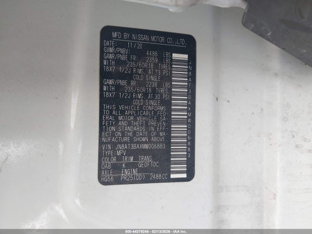 JN8AT3BAXMW006883 Nissan Rogue Sv Fwd
