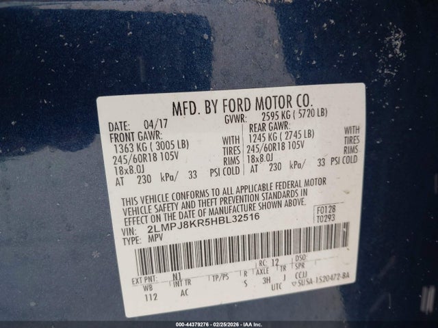 2LMPJ8KR5HBL32516 Lincoln Mkx Select