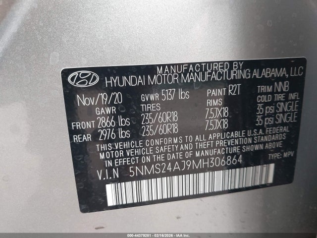 5NMS24AJ9MH306864 Hyundai Santa Fe Sel