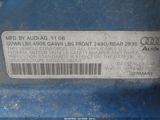 2009 AUDI A4 WAUMF78K19N047209 Photo 8