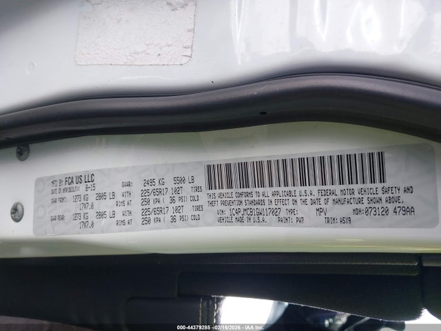 2016 Jeep Cherokee Latitude მანქანა იყიდება აუქციონზე, vin: 1C4PJMCB1GW117027, აუქციონის ნომერი: 44379285