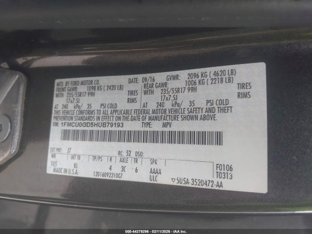 1FMCU0GD5HUB79193 Ford ESCAPE SE