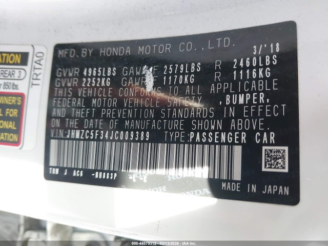 JHMZC5F34JC009389 Honda Clarity Plug-in Hybrid Touring