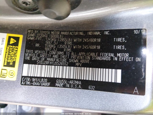 5TDJZRFH1JS526552 Toyota Highlander Xle