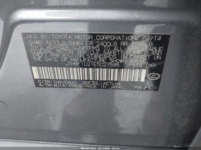 Aukcja sprzedaży 2014 Lexus Is 250, vin: JTHBF1D21E5027595, numer aukcji: 44379343