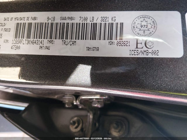2019 Ram 1500 მანქანა იყიდება აუქციონზე, vin: 1C6SRFLT3KN643141, აუქციონის ნომერი: 44379363