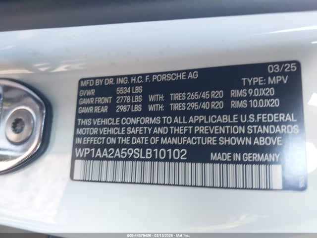 Aukcja sprzedaży 2025 Porsche Macan T, vin: WP1AA2A59SLB10102, numer aukcji: 44379426