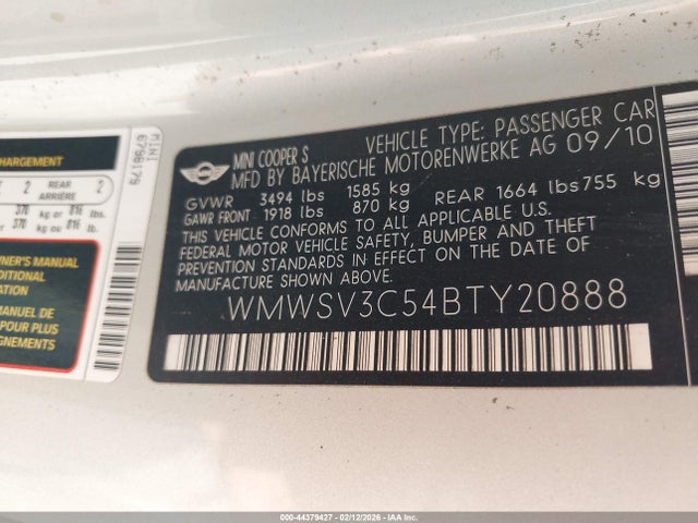 2011 MINI COOPER S WMWSV3C54BTY20888 Photo 8