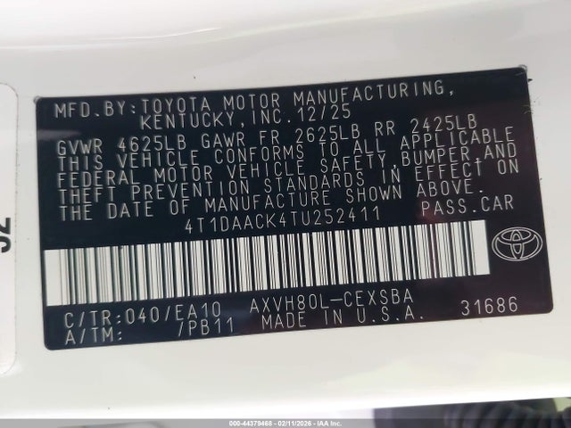 Toyota CAMRY SE 2026 4T1DAACK4TU252411 Image 9