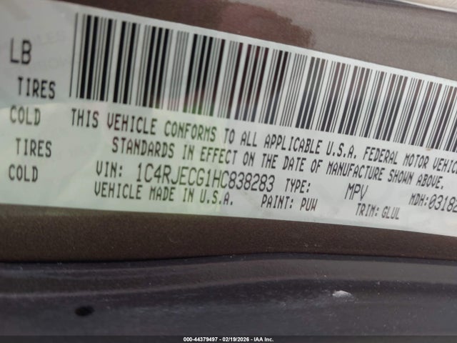 1C4RJECG1HC838283 Jeep Grand Cherokee Overland 4x2