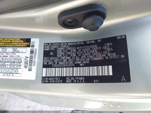 Aukcja sprzedaży 2006 Toyota Sienna Xle, vin: 5TDZA22C56S535015, numer aukcji: 44379551