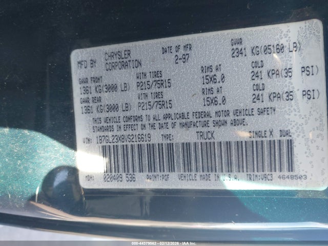 1997 DODGE DAKOTA 1B7GL23X8VS216619 Photo 8