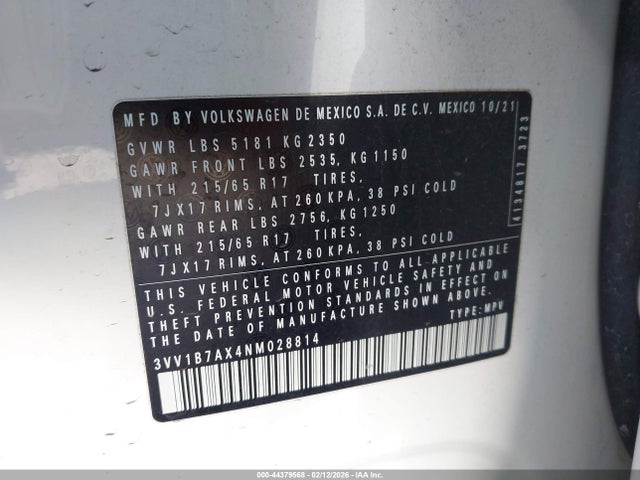 3VV1B7AX4NM028814 Volkswagen Tiguan 2.0t S