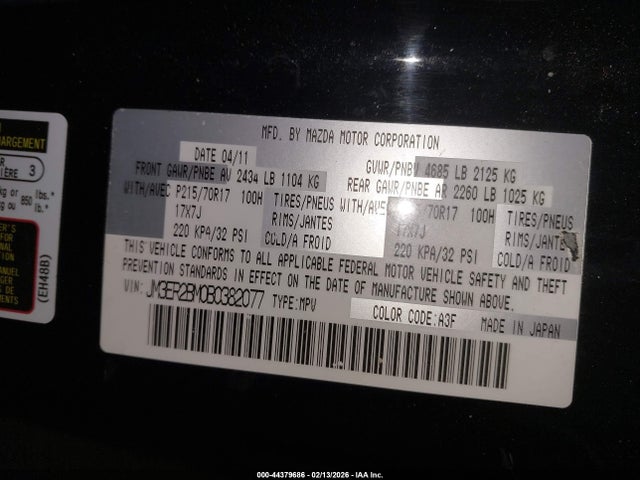 2011 Mazda Cx-7 I Sport მანქანა იყიდება აუქციონზე, vin: JM3ER2BM0B0382077, აუქციონის ნომერი: 44379686