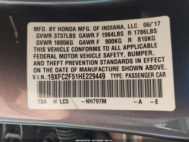 Honda Civic Lx 2017 19XFC2F51HE229449 Image 9