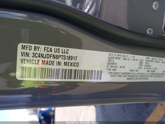 3C4NJDFN8PT518917 Jeep Compass Latitude Lux Fwd