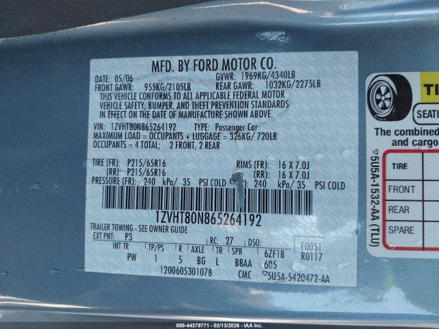 2006 FORD MUSTANG 1ZVHT80N865264192 Photo 8